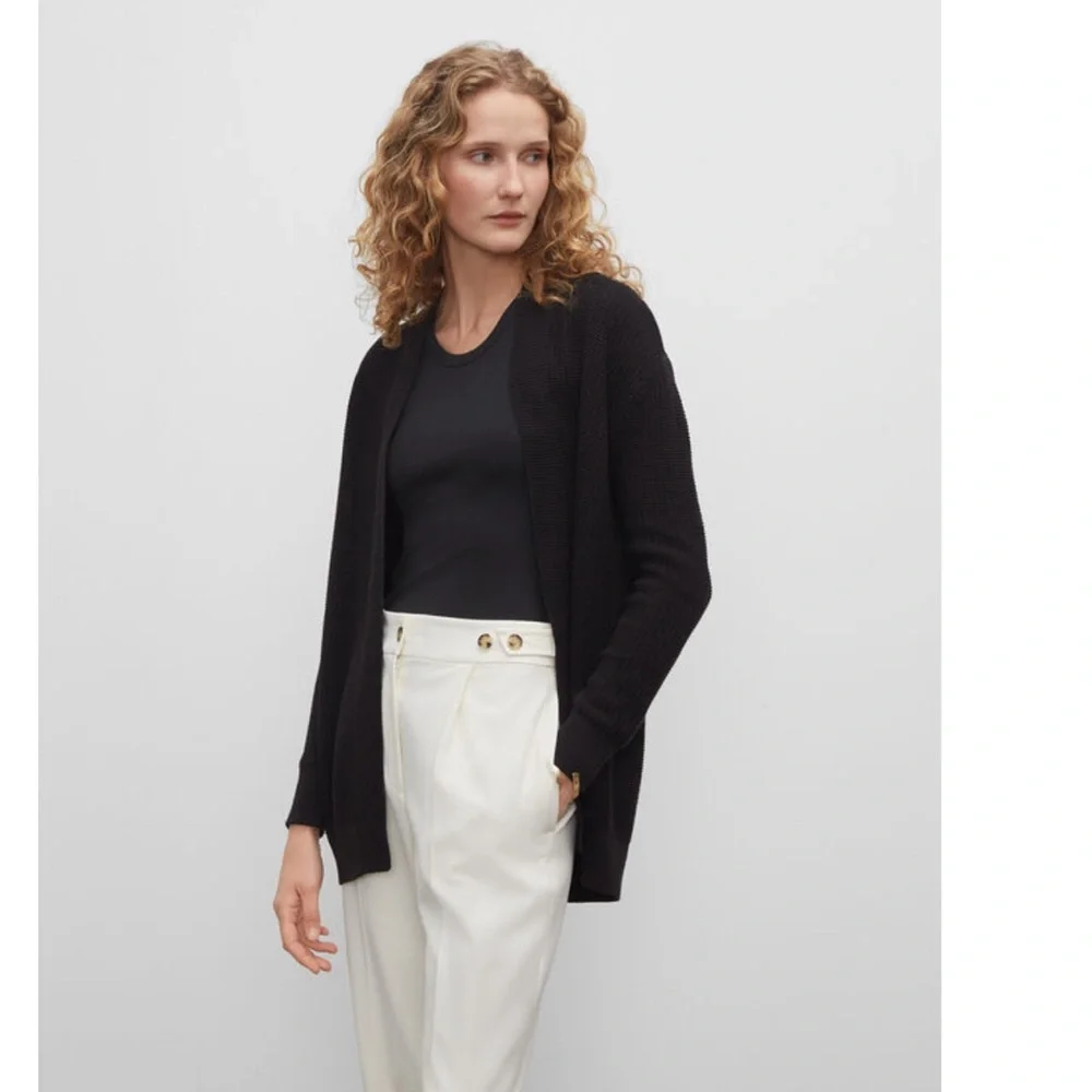 CLUB MONACO Black Sheer Knit Long Sleeves Open Front Lightweight Cardigan Sz M